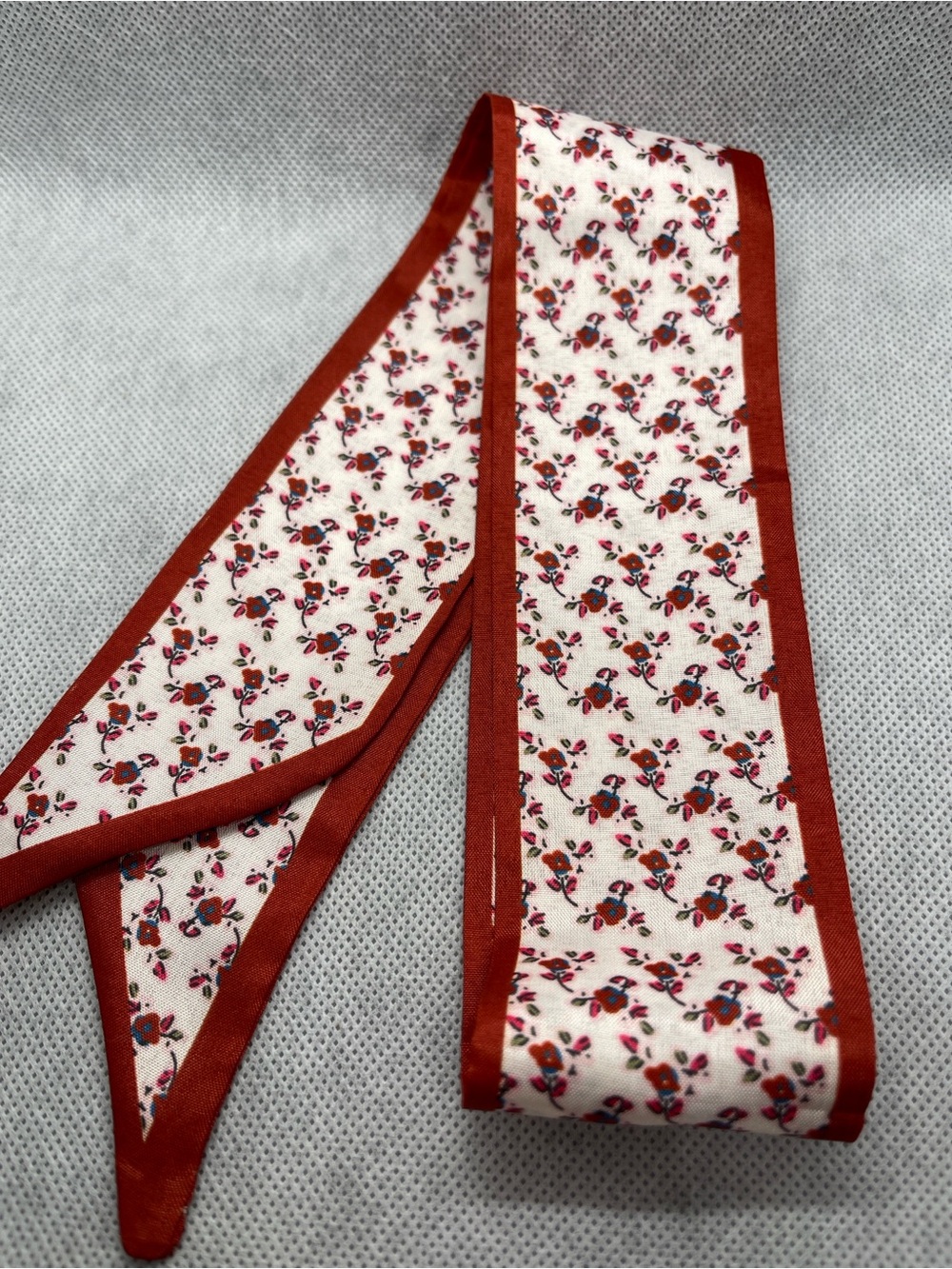 Floral Skinny Scarf - Cream with Rust Trim